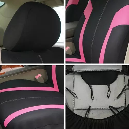 Set Fundas Cubre Asiento Negro Diseño Costura 9pcs