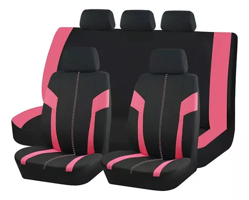 Set Fundas Cubre Asiento Negro Diseño Costura 9pcs