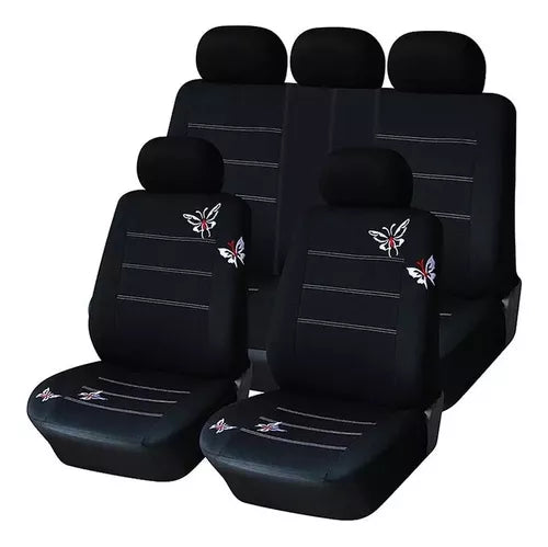 Funda Cubre Asiento Auto Para Mujer 9 piezas Negro Mariposas