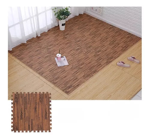 X4 Piso Goma Eva Puzzle Alfombra Madera 60x60x1cm Antigolpes
