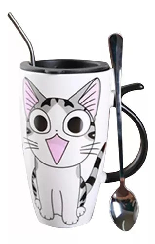 Taza De Gato Mug Con Tapa Con Boquilla Tazón Gato Chi