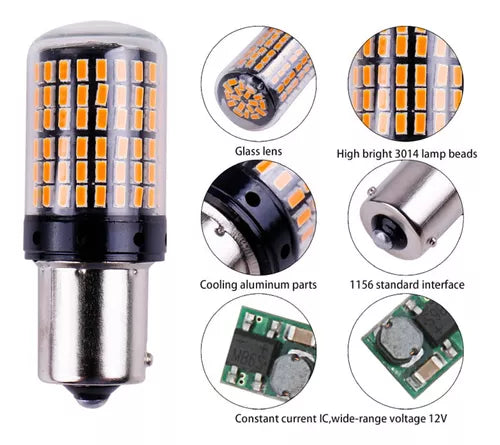 Ampolleta 144 Led Intermitente 1 Contacto Luz De Viraje Ámbar