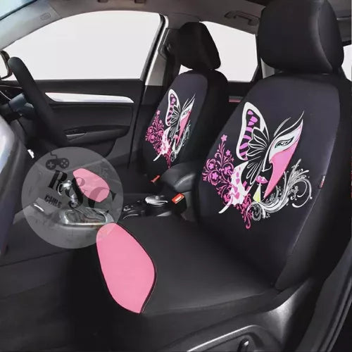 Funda Cubre Asiento Auto Para Mujer Rosado 9 piezas Mariposa