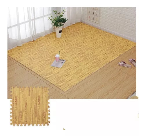 X4 Piso Goma Eva Puzzle Alfombra Madera 60x60x1cm Antigolpes