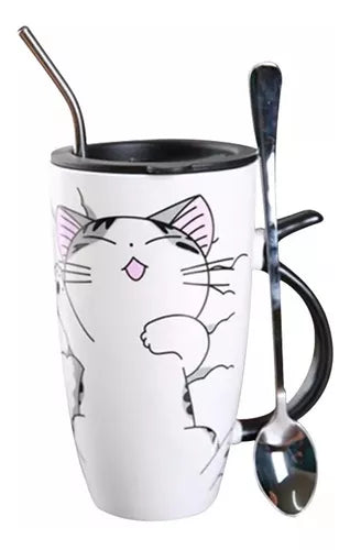 Taza De Gato Mug Con Tapa Con Boquilla Tazón Gato Chi