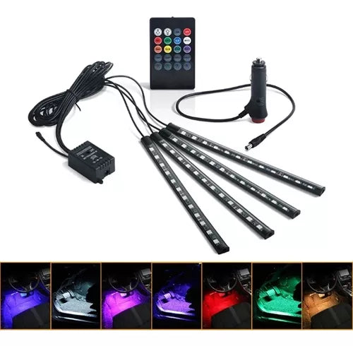 X4 Tiras Led Luz Piso Interior Auto +control Rítmica