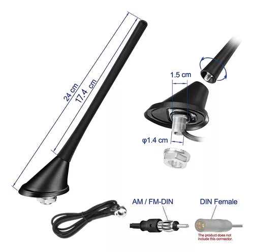Antena De Radio Am/fm Para Auto 18cm + Base + Cable 137cm