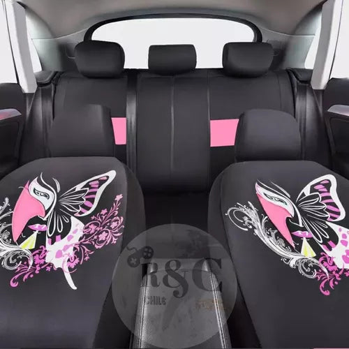 Funda Cubre Asiento Auto Para Mujer Rosado 9 piezas Mariposa