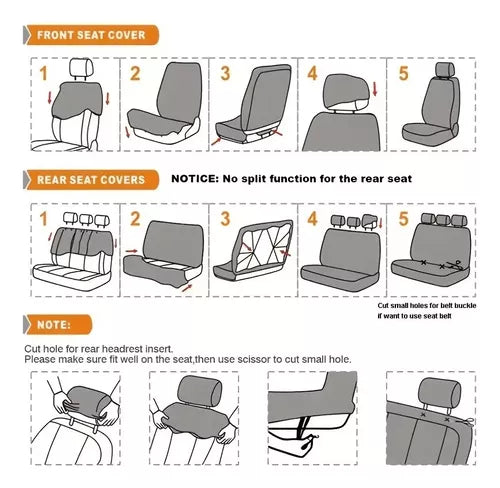 Set Fundas Cubre Asiento Negro Diseño Costura 9pcs