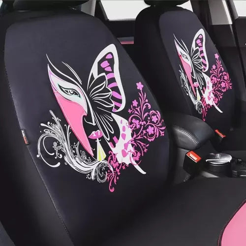 Funda Cubre Asiento Auto Para Mujer Rosado 9 piezas Mariposa