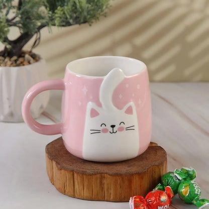 Tazón De Cerámica Gato Kawaii Con Cola 400ml Taza Cat Lovers Rosa Mk-223 C