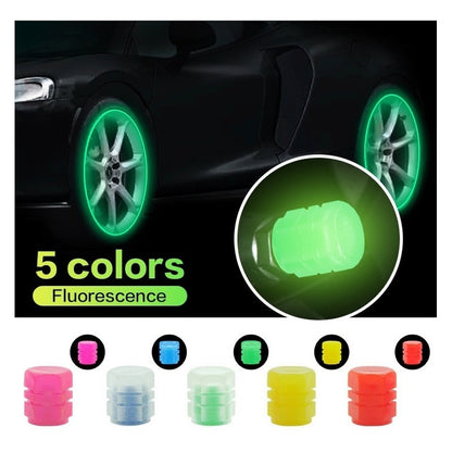 Set X4 Tapa Válvula Flúor Auto Moto Bici Universal Luminosa