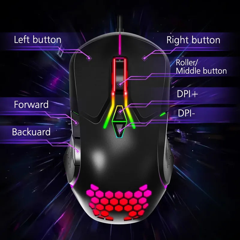 Mouse Gamer Onikuma Cw902 Con Luz 7 Boton Ergonomico Ligero Negro Cw902
