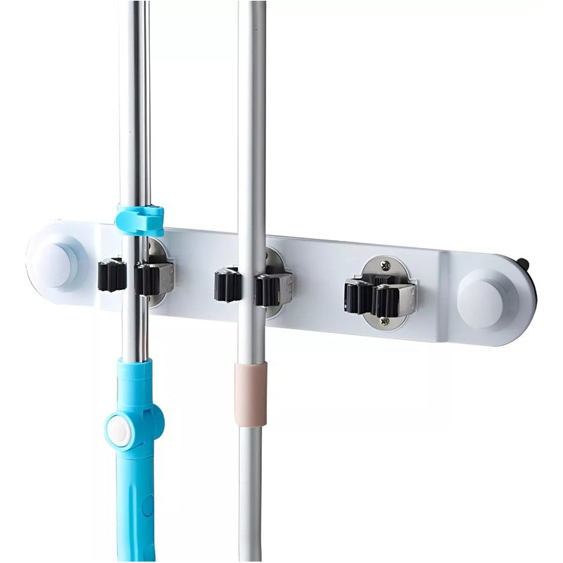 Organizador De Pared 3 Escoba Mopa Trapero Ventosa Fuerte