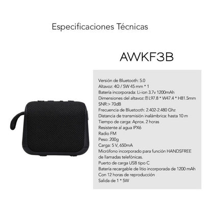 Parlante Aiwa Portátil Impermeable Awkf3 Bluetooth Recarga