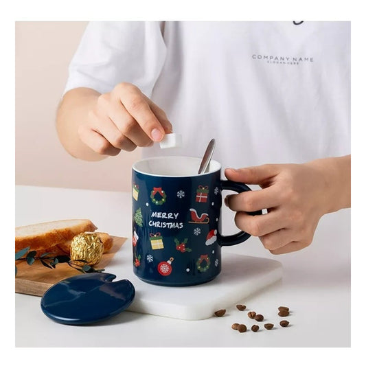 Taza De Navidad Con Tapa Y Cuchara Mug Navideño Decoración