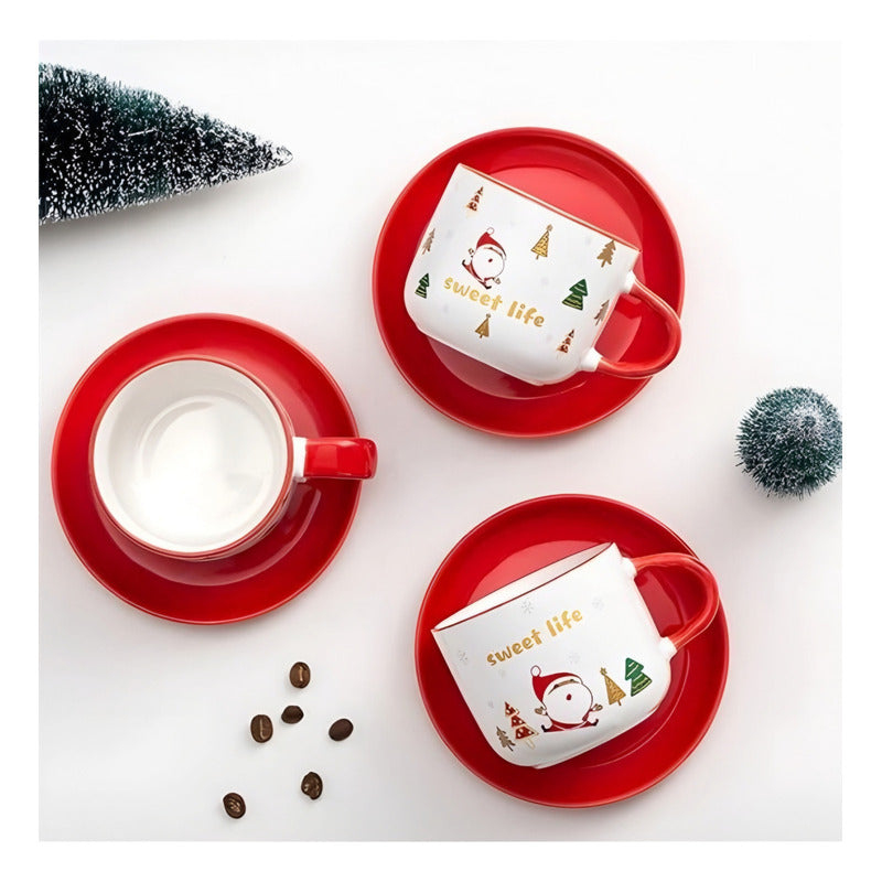 Taza De Navidad Con Plato Y Cuchara Taza Té Cafe Santa Claus