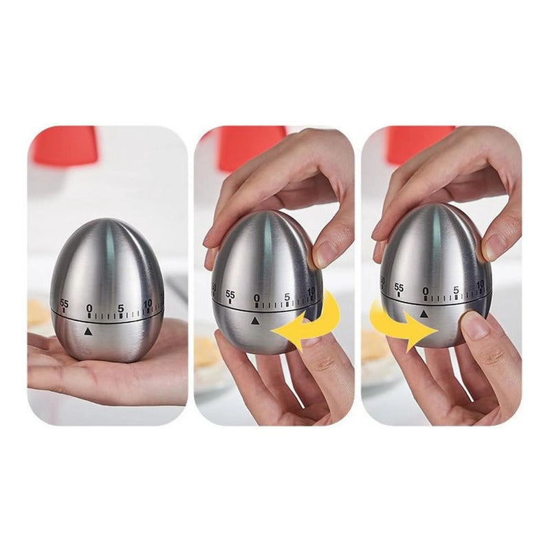 Temporizador De Cocina Mecánico Forma De Huevo 60mim Alarma Plateado Huevo Cocido
