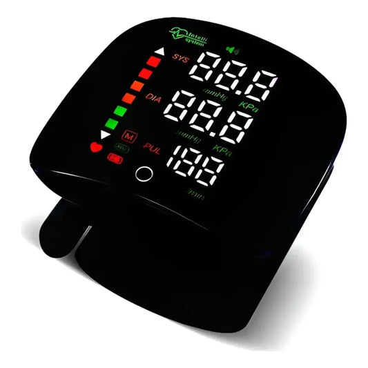 Toma Presión Arterial Digital De Muñeca Con Voz Pantalla Led Negro Gl70096