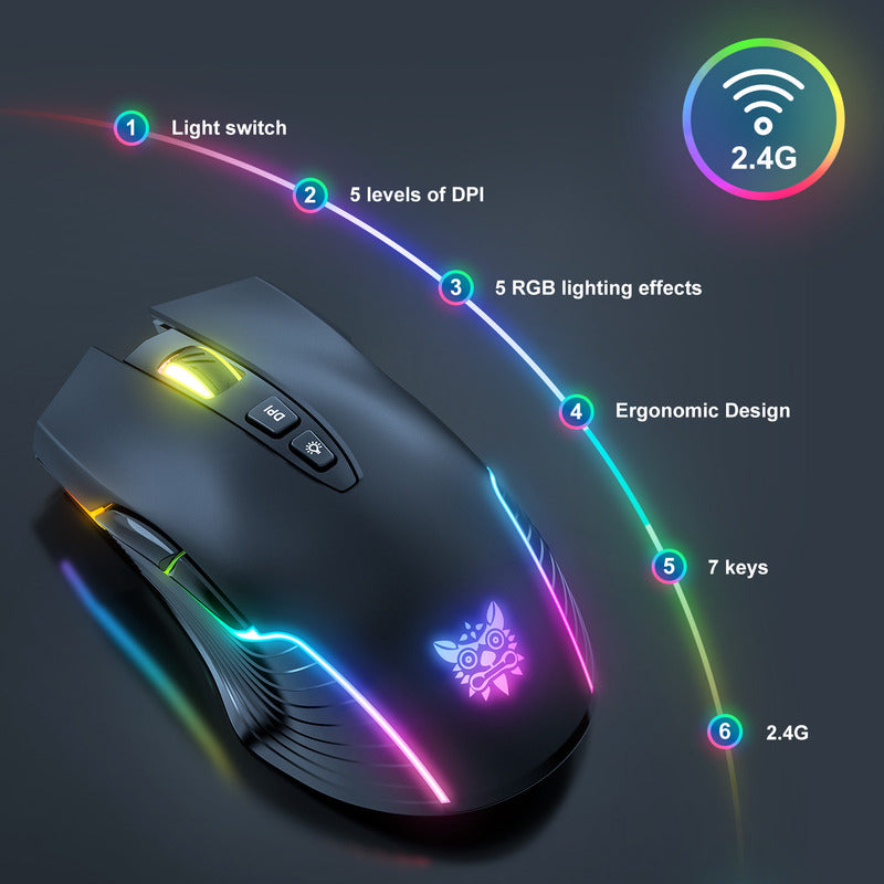 Mouse Gamer Inalambrico Onikuma 7 Botones 3600dpi Rgb Cw905