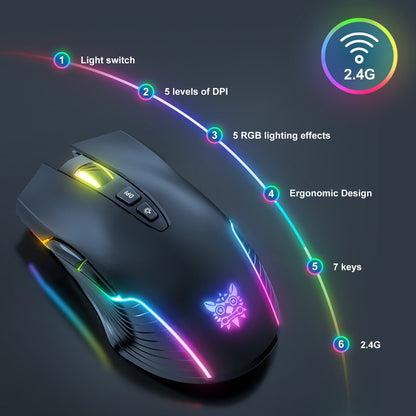 Mouse Gamer Inalambrico Onikuma 7 Botones 3600dpi Rgb Cw905
