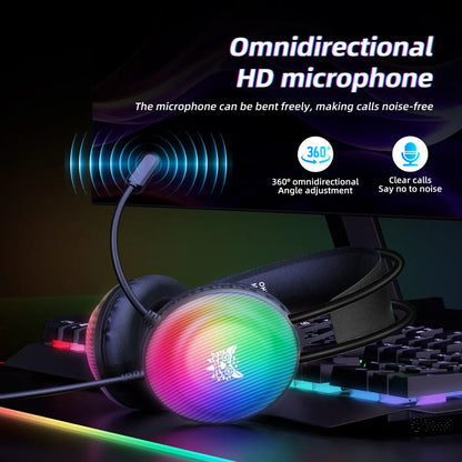 Audifono Gamer Onikuma X29 Conector 3,5mm Microfono Y Luz Negro X29