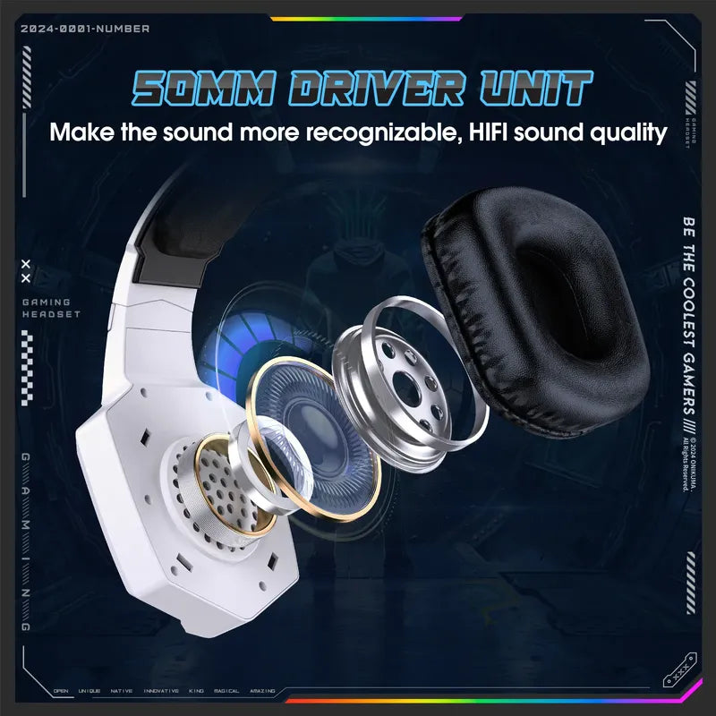 Audifono Gamer Onikuma 3modos Conexión Bluetooth Usb C Gt806 Gt806 Blanco Rgb