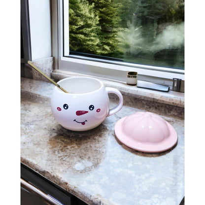 Set Taza Muñeco D Nieve + Plato Tapa Cuchara Navidad Snowman