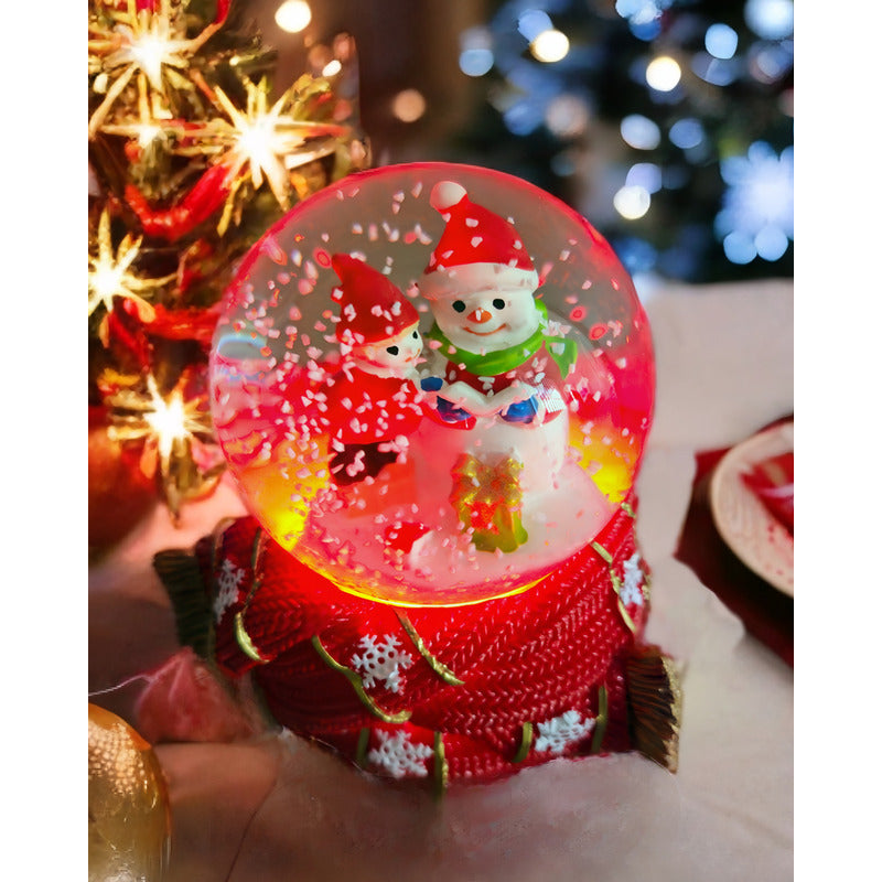 Bola De Nieve Con Luz Esfera Cristal De Navidad 10cm Decora