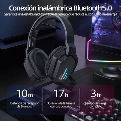 Audifonos Diadema Gamer Onikuma B60 Negros Bluetooth Luz Led Negro