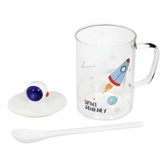 Taza De Vidrio De Astronauta Con Tapa Y Cuchara Cerámica R&c
