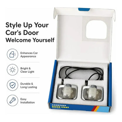 X2 Luces De Cortesía Led Luz Bienvenida De Puerta De Autos 12v Cables Pueg Caja Azul