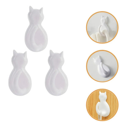 X3 Gancho Colgador Adhesivo De Gatitos Perchero Baño Cocina Blanco 30359