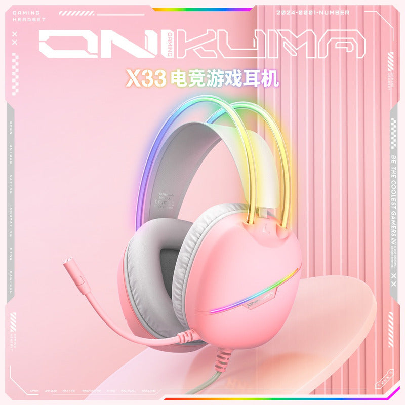 Auriculares Con Micrófono Audifonos Onikuma X33 Para Pc Xbox Color Rosa