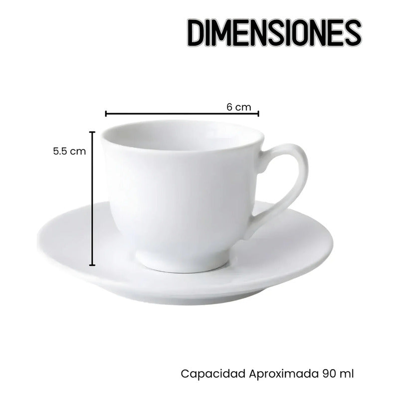 X6 Tazas Espresso De Cerámica Con Platillo 90 Ml Desayuno Blanco 12488 Taza Espresso Apilable Loza