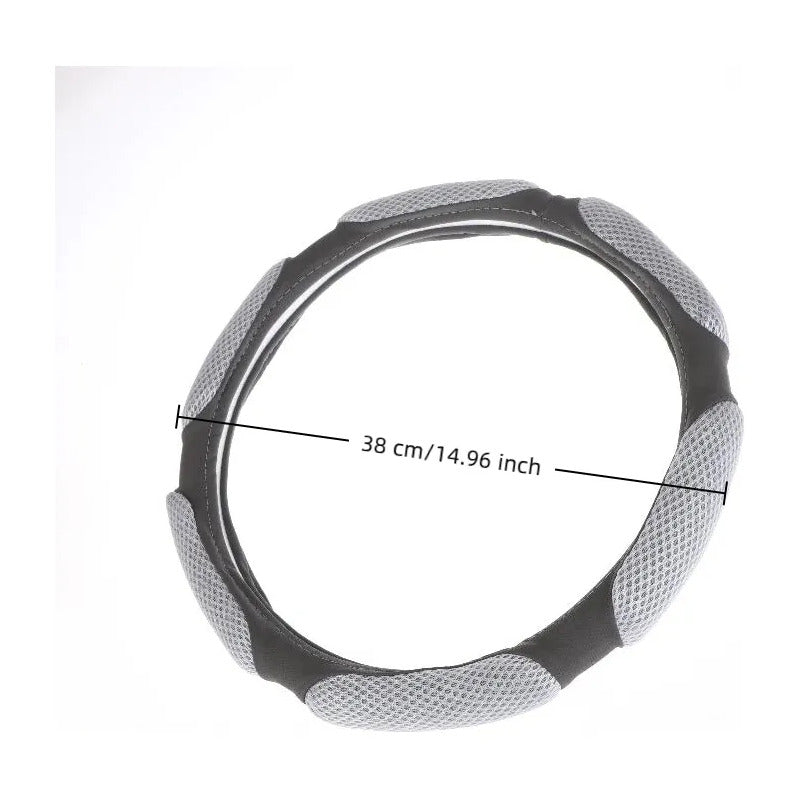 Funda Cubre Volante 3d Acolchado Antideslizante Universal 38 Negro Gris Claro