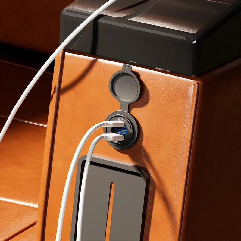 Cargador Doble Usb 18w Type C 30w Con Voltimetro 12-24v