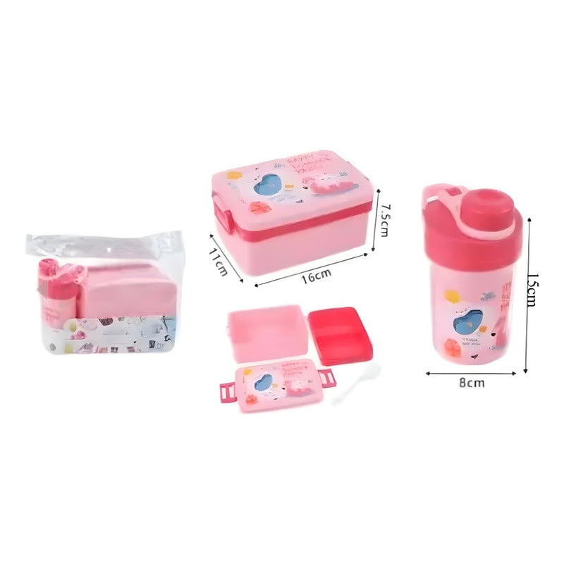 Lonchera Escolar +botella Vianda Lunch Box Contenedor Alimen