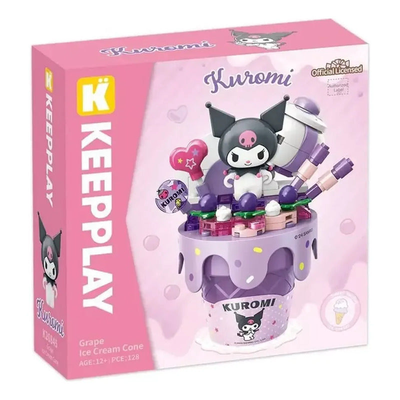 Set Bloques De Construcción Keeppley Hello Kitty Y Amigos 128 Kuromi Grape Ice Cream Cone 9053
