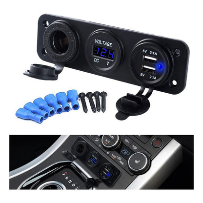 Panel Triple Adaptador 2usb + Voltímetro + Cenicero 12-24v
