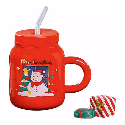 Taza De Navidad Tapa Silicon Bombilla Cristal Bebida Fría Ca