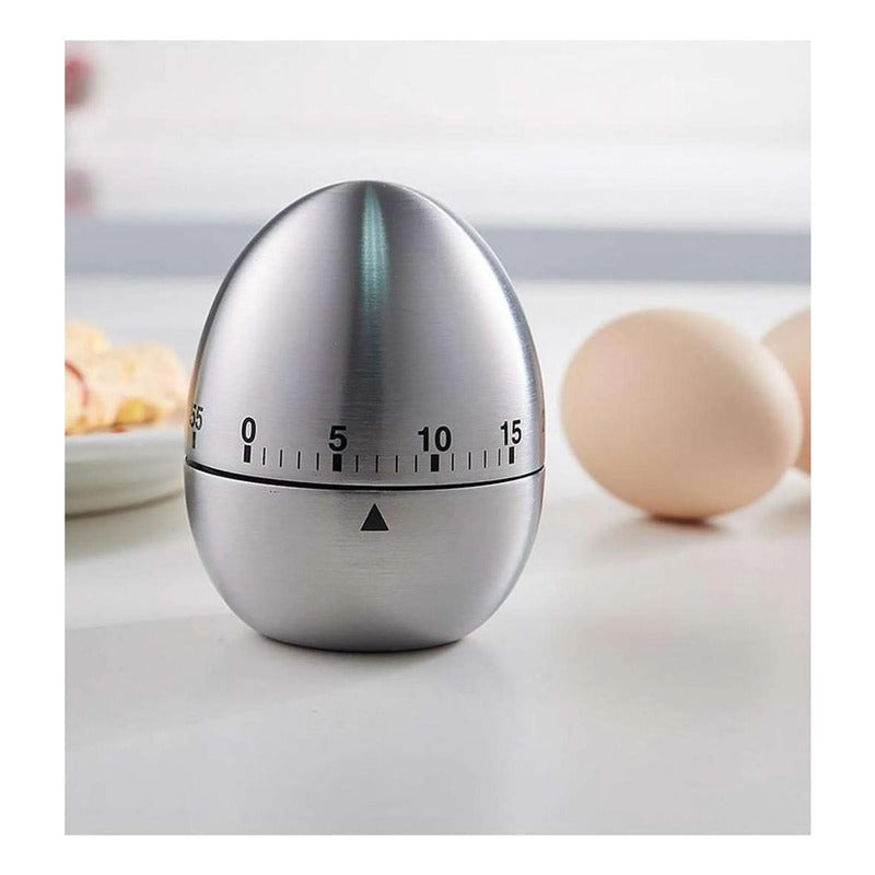Temporizador De Cocina Mecánico Forma De Huevo 60mim Alarma Plateado Huevo Cocido