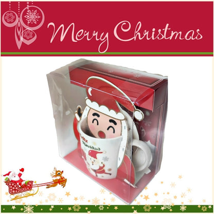 Taza De Navidad Con Tapa Santa Claus Tazón Navideño Cartoon