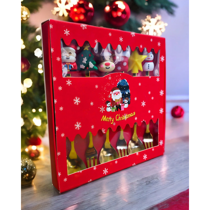 X6 Set Servicios Navideños Cuchara Tenedor Decoración Navida