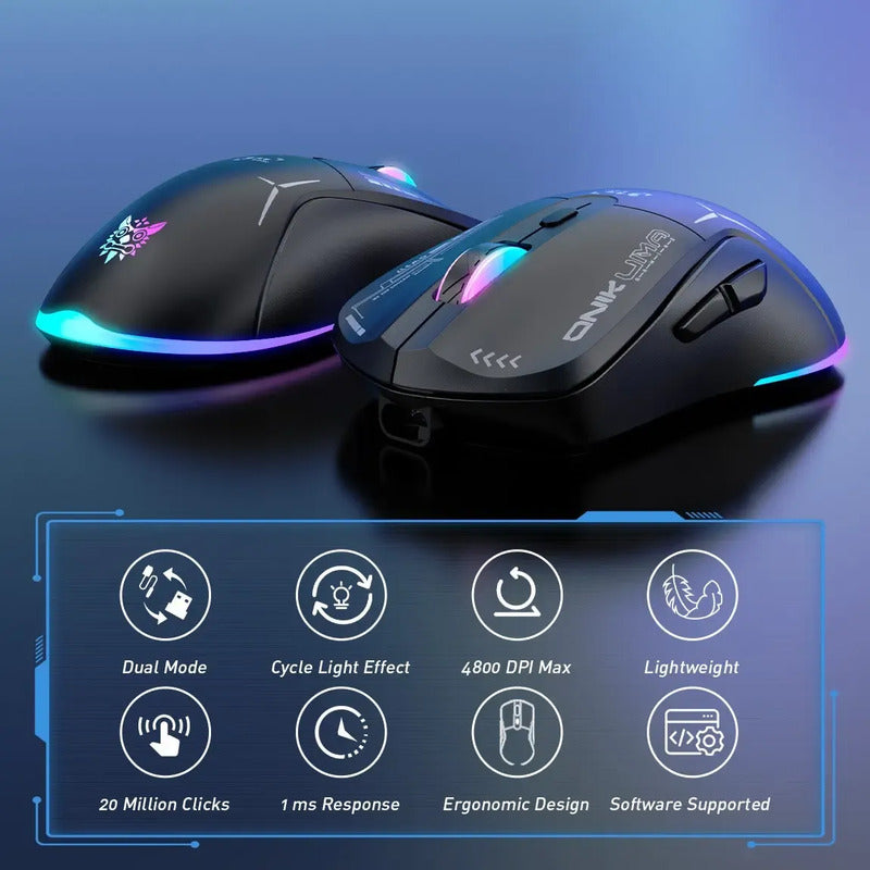 Mouse Gamer Inalambrico Onikuma 7 Botones 4800dpi Rgb Recarg Color Negro