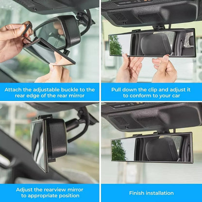 Espejo Retrovisor Curvo Adaltable 27cm Cristal Visión Panorá Negro Cristal