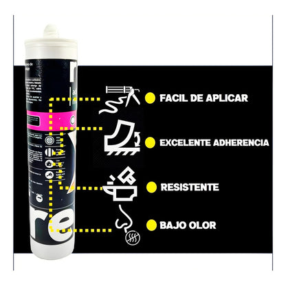 Adhesivo De Montaje Rex Pasta Blanca Interior Exterior 300ml