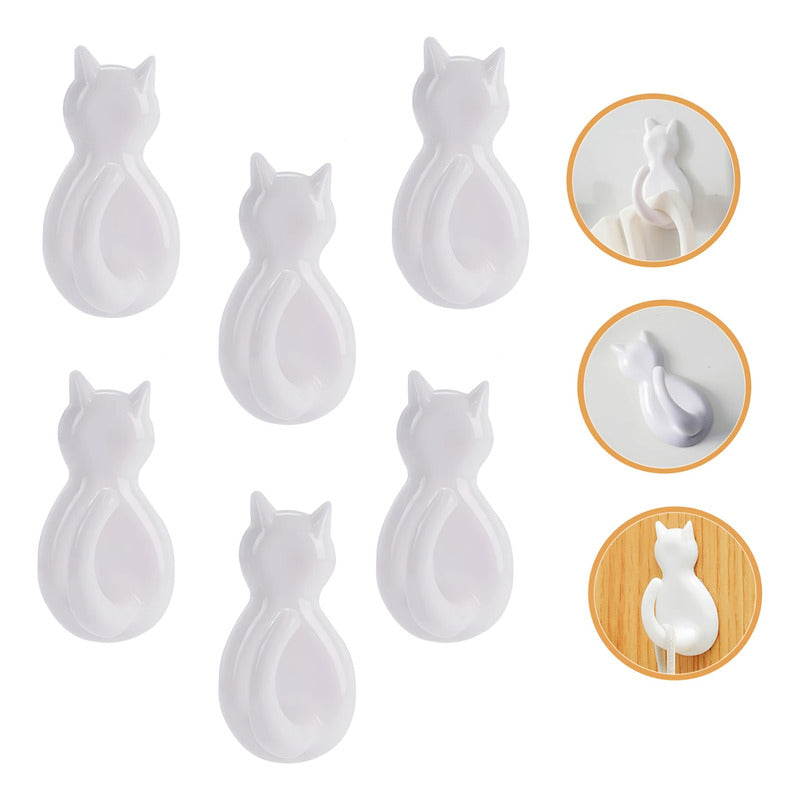 X6 Gancho Colgador Adhesivo De Gatitos Perchero Baño Cocina