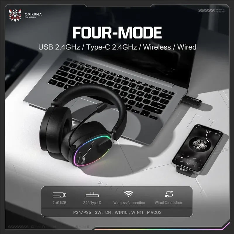 Audifono Gamer Onikuma Gt836 4modos Bluetooth Usb C Y Cable Negro Gt836