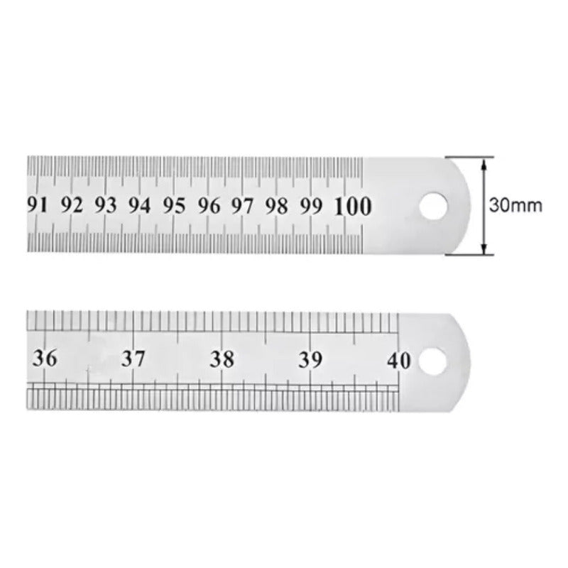 Regla Metálica Doble Cara 100cm 40 Pulgadas Acero Inoxidable Color Gris